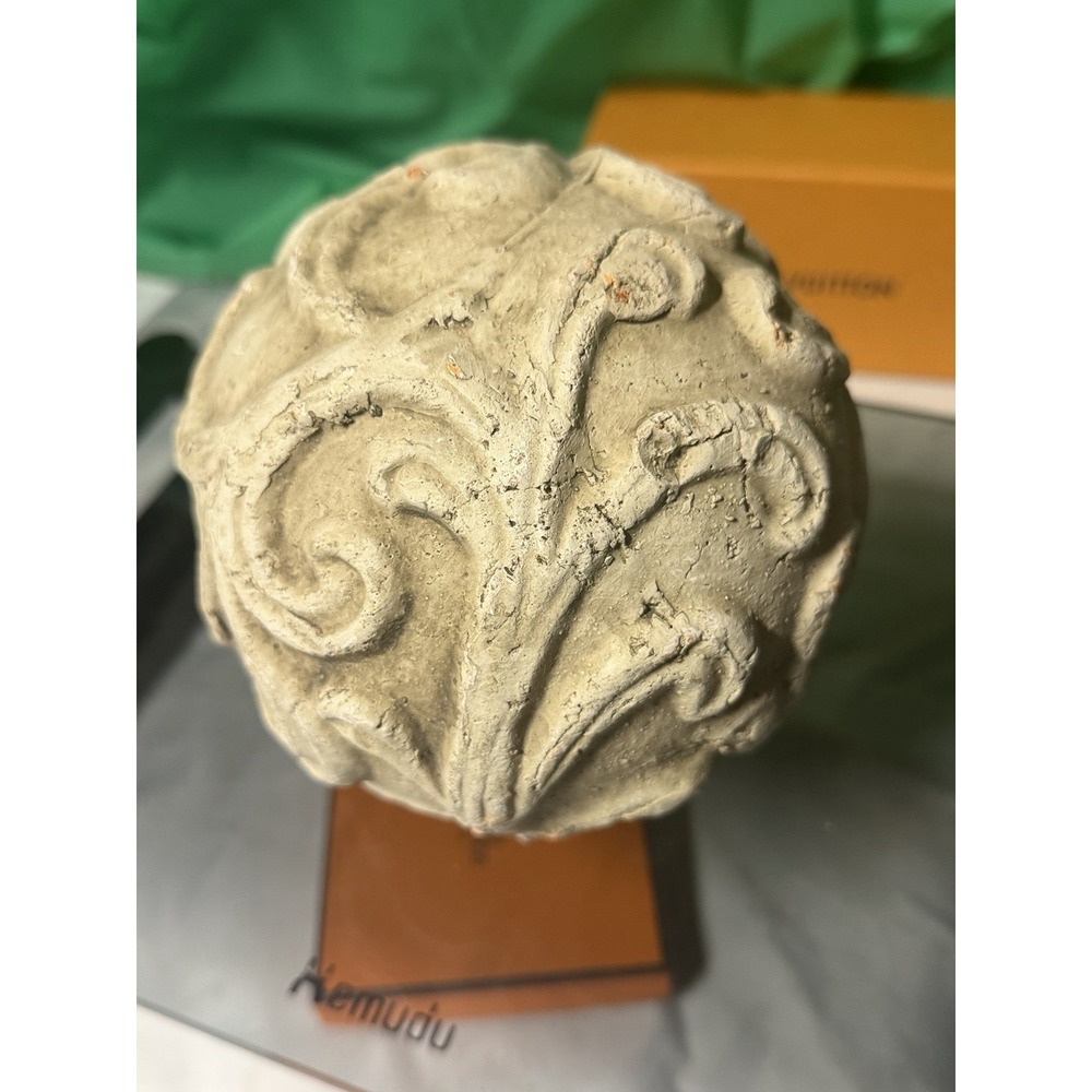 Vintage Clay Decorative Ball Finial‎ Floral Scroll Design Rustic Ornament